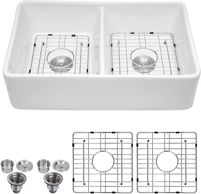 Streamdale 32 L X 20 W Double Basin Farmhouse Kitchen Sink With Basket Strainer