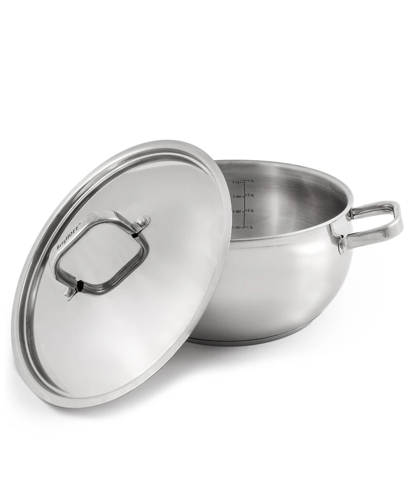 BergHOFF Belly Shape 18/10 Stainless Steel 9.5" Stock Pot with Ss Lid, 5.5qt.