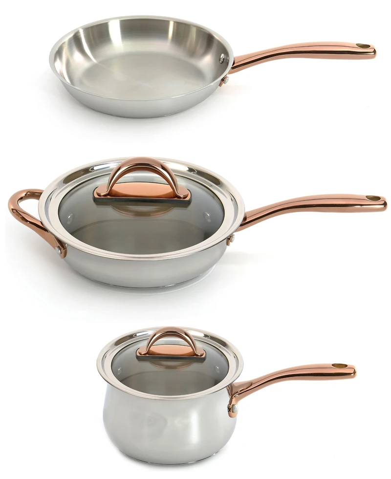 BergHOFF Ouro 18/10 Stainless Steel 5 Piece Starter Cookware Set with Glass Lids