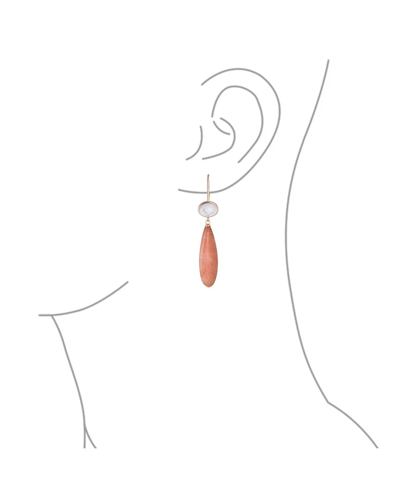 Unique Geometric Oval Linear Long Shape Tear Drop Natural Multi-Tier Earthy Rose Quartz Gemstone Party Dangling Earrings Fish hook for Women in Rose G