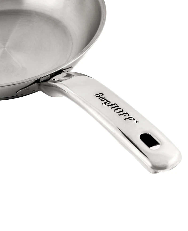 BergHOFF Belly Shape 3pc 18/10 Stainless Steel Fry Pan & Skillet Cookware Set with Glass Lid