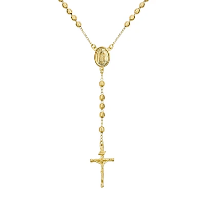 Bling Jewelry Prayer Rosario Crucifijo Ball Beads Catholic Virgin Mary Rosary Necklace 18K Gold Plated Brass