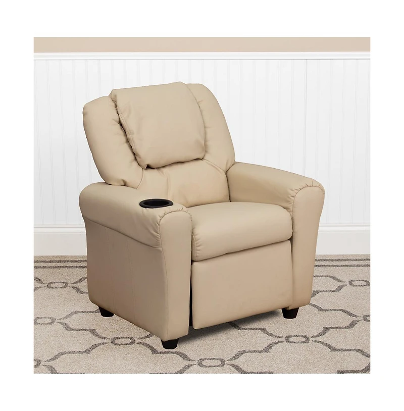 Contemporary Kids Recliner Chair With Cup Holder And Headrest