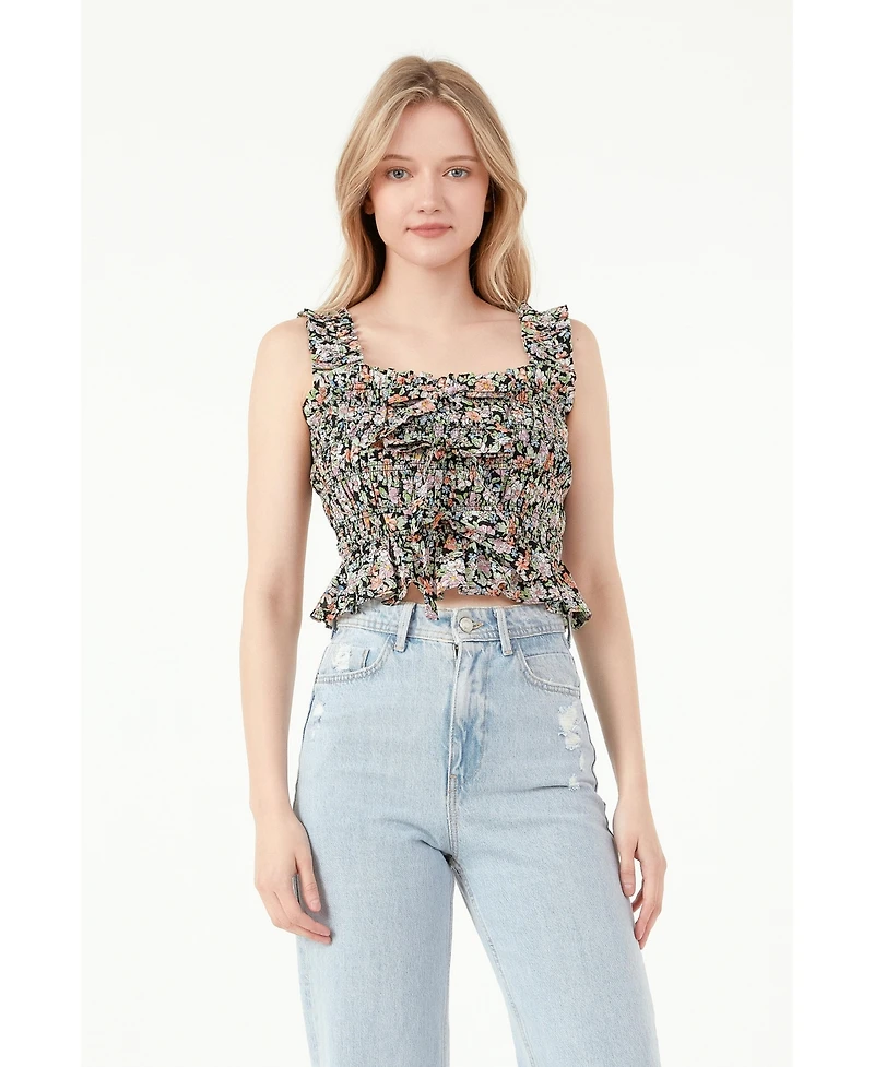 Free the Roses Women's Floral Smocked Top