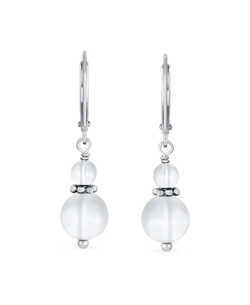 Bling Jewelry Natural Stones Boho Bali Milgrain Edged Beaded Rondel Separator Double Ball Round Drop Dangle Earrings Sterling Silver Lever back