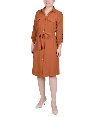 Ny Collection Women's Long Roll Tab Sleeve Shirtdress