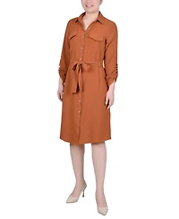 Ny Collection Women's Long Roll Tab Sleeve Shirtdress