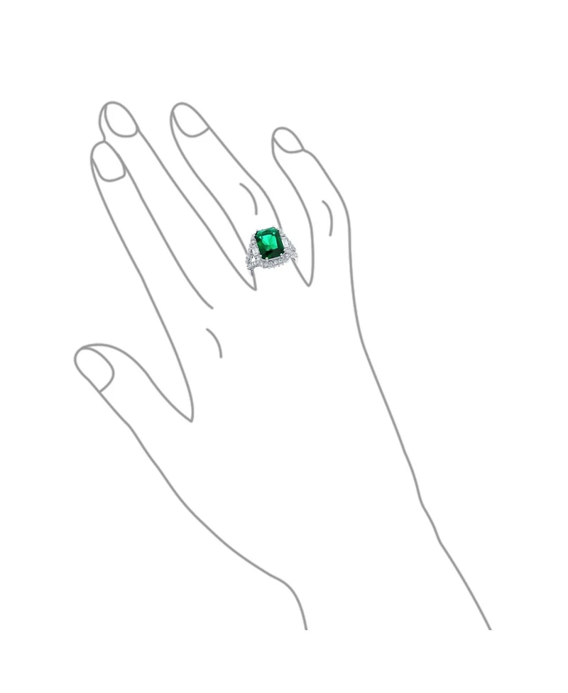 Bling Jewelry 7CT Cubic Zirconia Cz Pave Rectangle Green Emerald Cut Statement Fashion Ring Rhodium Plated Brass