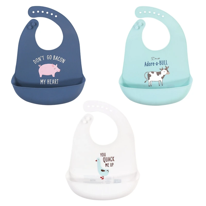 Hudson Baby Boys 3Pk of Soft Silicone Feeding Bibs