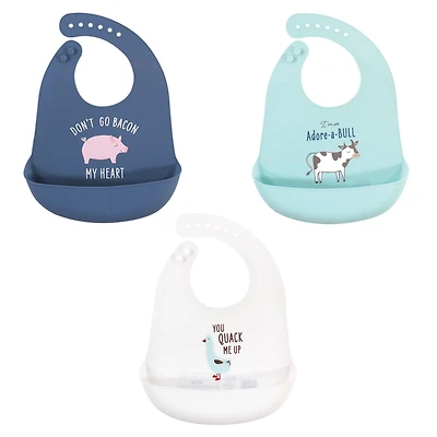 Hudson Baby Boys 3Pk of Soft Silicone Feeding Bibs