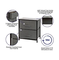 2 Drawer Storage Stand With Wood Top & Dark Fabric Pull Drawers
