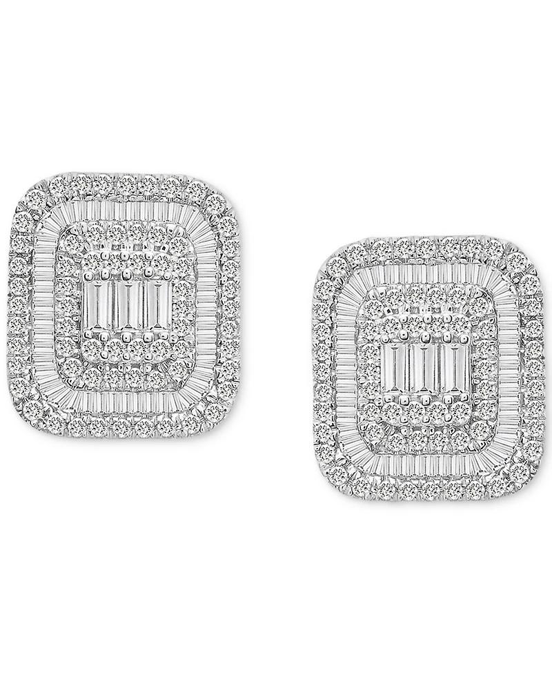 Wrapped in Love Diamond Round & Baguette Square Halo Cluster Stud Earrings (1 ct. t.w.) in 14k White Gold, Created for Macy's