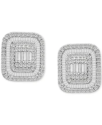 Wrapped in Love Diamond Round & Baguette Square Halo Cluster Stud Earrings (1 ct. t.w.) in 14k White Gold, Created for Macy's