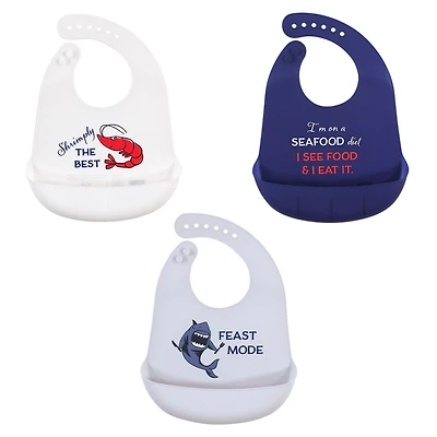 Hudson Baby Boys 3Pk of Soft Silicone Feeding Bibs