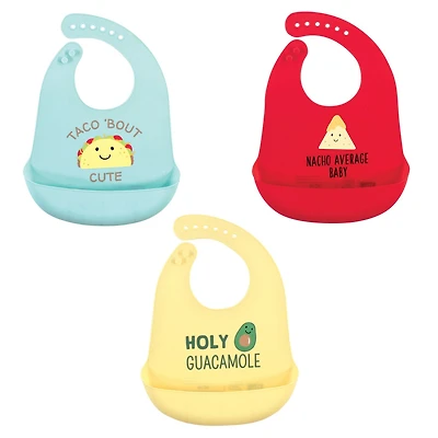 Hudson Baby Boys 3Pk of Soft Silicone Feeding Bibs