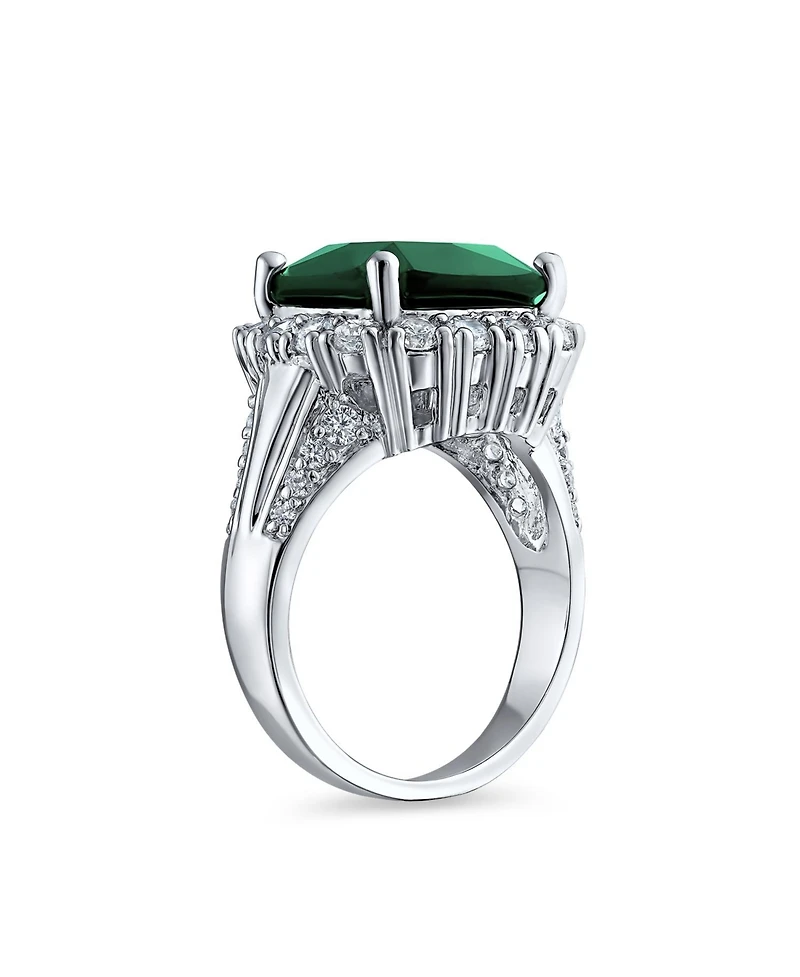 Bling Jewelry Large Fashion Solitaire Cubic Zirconia Pave Cz Cushion Cut 7CTW Green Cocktail Statement Ring