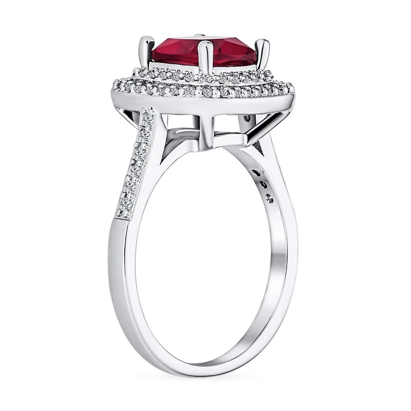Bling Jewelry Large Fashion Solitaire Cubic Zirconia Pave Cz Cushion Cut Red Art Deco Style Cocktail Statement Ring Silver Plated