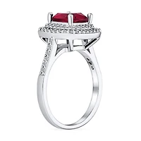 Bling Jewelry Large Fashion Solitaire Cubic Zirconia Pave Cz Cushion Cut Red Art Deco Style Cocktail Statement Ring Silver Plated