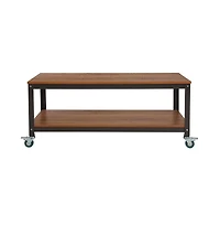 Emma+Oliver Tv Stand In Wood Grain Finish With Metal Wheels