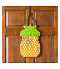 Evergreen Pineapple Greeting Burlap Door Decor, 11 x 17.5"H