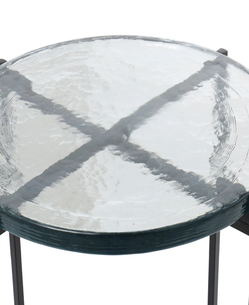 Rosemary Lane 24" Metal with Textured Glass Tabletop X-Shaped Accent Table