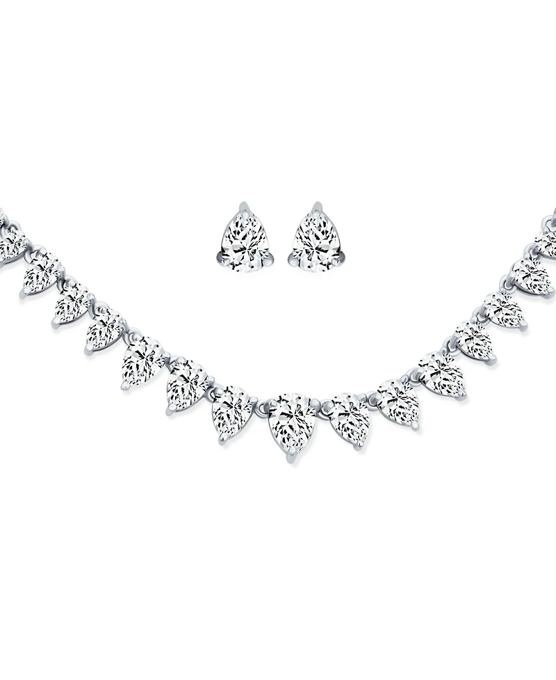 Bling Jewelry Classic Graduated Teardrop Aa Cz Statement Collar Tennis Necklace Stud Earrings Jewelry Set Prom Pageant