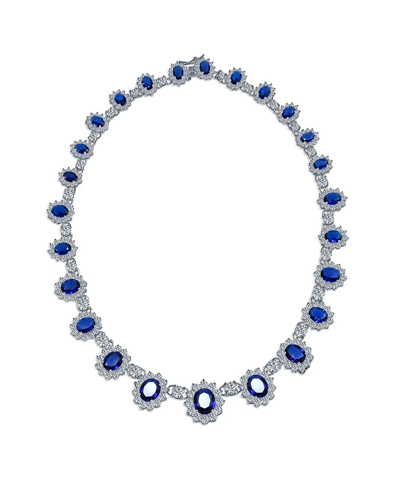 Bling Jewelry Antique Style Oval Crown Halo Cz Cubic Zirconia Statement Necklace Silver Plated