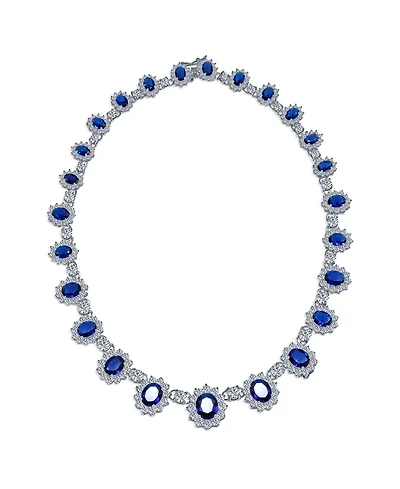 Bling Jewelry Antique Style Oval Crown Halo Cz Cubic Zirconia Statement Necklace Silver Plated