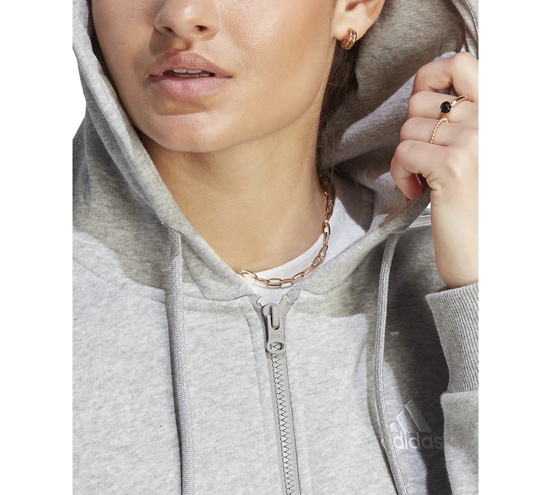 adidas Women's 3-Stripe Cotton Fleece Full-Zip Hoodie Sweatshirt