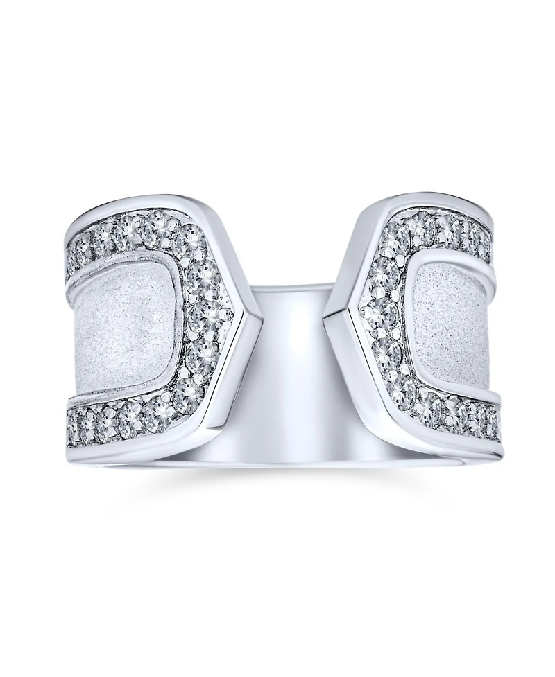 Bling Jewelry Geometric Style Cz Accent Statement Brushed Hammered Matte Finish Open Band Fashion Ring