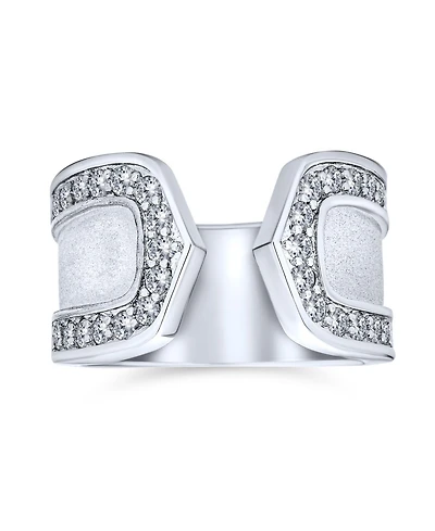 Bling Jewelry Geometric Style Cz Accent Statement Brushed Hammered Matte Finish Open Band Fashion Ring