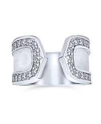 Bling Jewelry Geometric Style Cz Accent Statement Brushed Hammered Matte Finish Open Band Fashion Ring