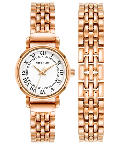 Anne Klein Women's Quartz Rose Gold-Tone Alloy Watch 24mm Set