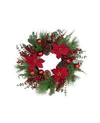 Artificial Berry and Poinsettia Christmas Wreath 28" Unlit