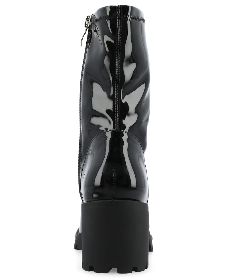Journee Collection Women's Icelyn Flexible Patent Faux Leather Lug Sole Boots