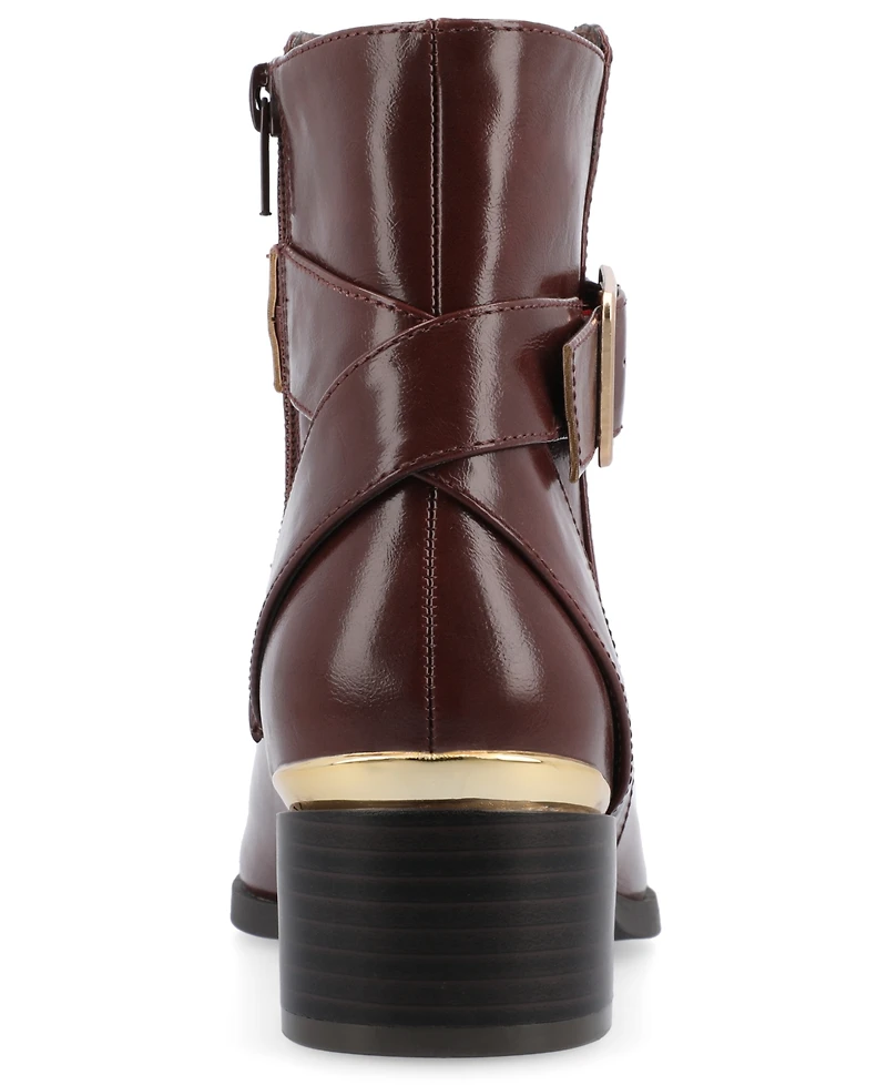 Journee Collection Women's Elley Buckle Strap Block Heel Booties