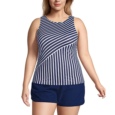Lands' End Women's Plus Size Chlorine Resistant High Neck Upf 50 Sun Protection Modest Tankini Swimsuit Top