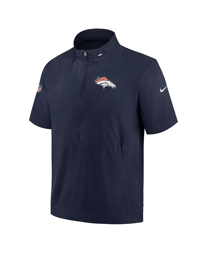 Men's Nike Navy Denver Broncos Sideline Coach Short Sleeve Hoodie Quarter-Zip Jacket