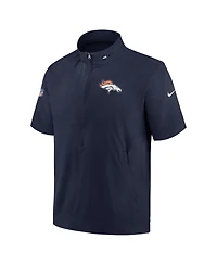 Men's Nike Navy Denver Broncos Sideline Coach Short Sleeve Hoodie Quarter-Zip Jacket