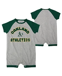Newborn and Infant Boys Girls Heather Gray Oakland Athletics Extra Base Hit Raglan Full-Snap Romper