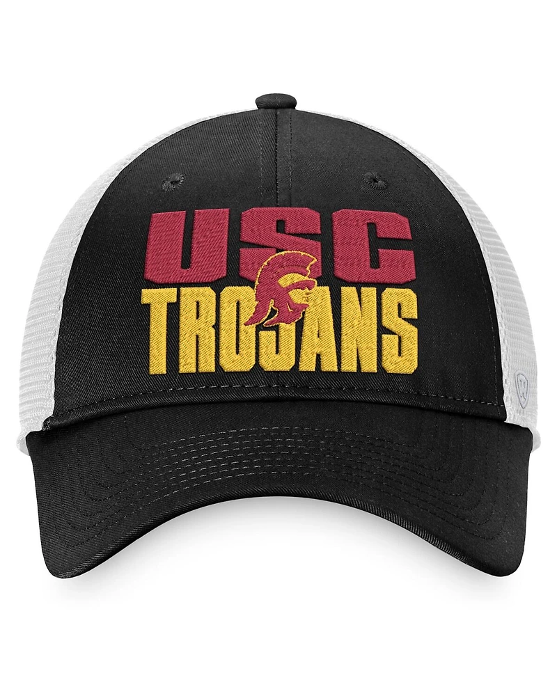 Men's Top of the World Black, White Usc Trojans Stockpile Trucker Snapback Hat