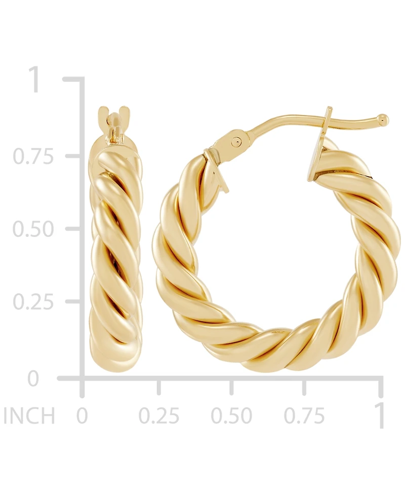 Italian Gold Twist-Style Tube Small Hoop Earrings 10k Gold, 3/4"