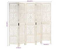 vidaXL Hand carved 5-Panel Room Divider White 78.7"x65" Solid Mango Wood