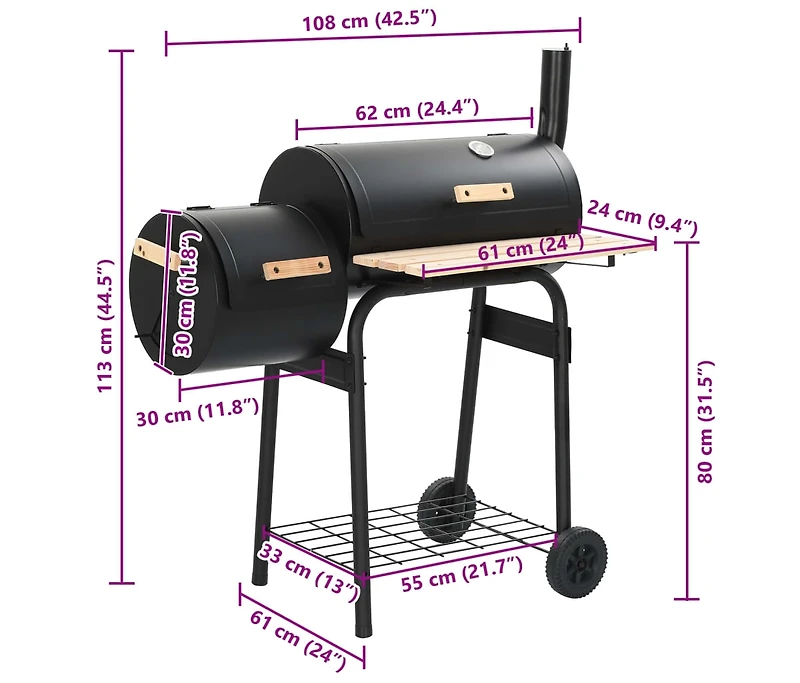 vidaXL Classic Charcoal Bbq Offset Smoker