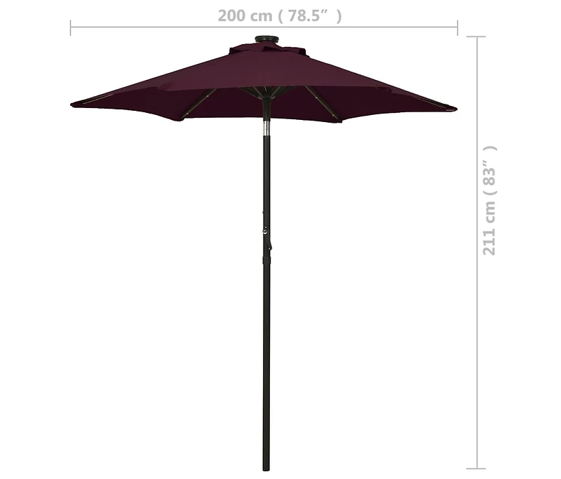 Garden Parasol with Led Lights Bordeaux Red 78.7"x83.1" Aluminum
