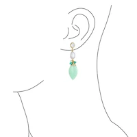 Bling Jewelry Multi Color Geometric Crystal Bead Cultured Baroque Pearl Large Pear Shape Natural Amazonite Mint Green Teardrop Earrings Gold Plated