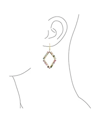 Bling Jewelry Geometric Wire Wrap Cluster Linear Fish Hook Multi Color Natural Fluorite Long Lightweight Rhombus Shape Dangle Earrings Gold Plated