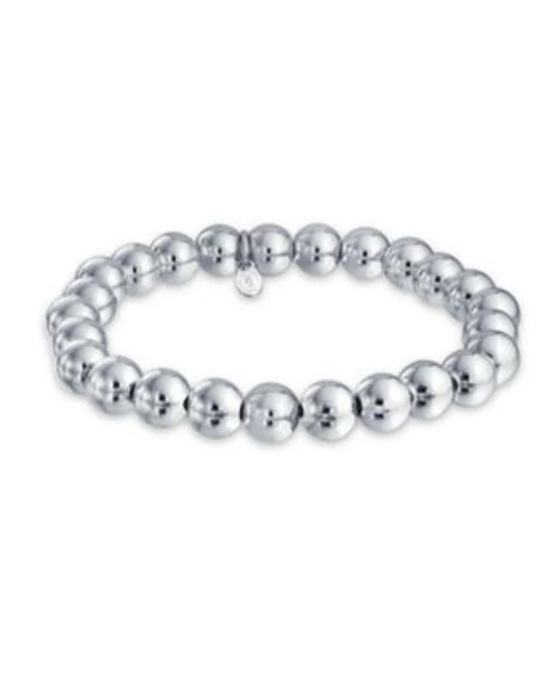 Bling Jewelry Simple Plain Round Stackable Sterling Silver Bead Ball Strand Stretch Bracelet