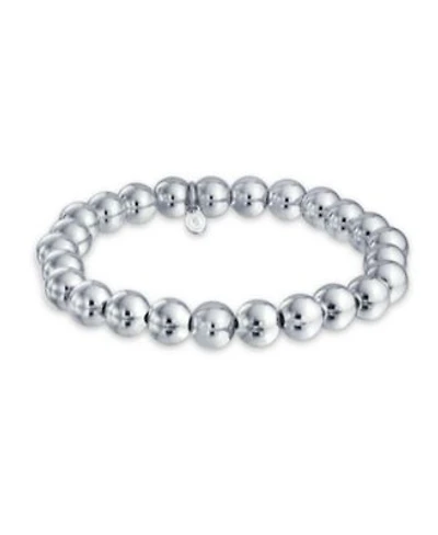 Bling Jewelry Simple Plain Round Stackable Sterling Silver Bead Ball Strand Stretch Bracelet