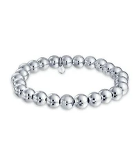 Bling Jewelry Simple Plain Round Stackable Sterling Silver Bead Ball Strand Stretch Bracelet